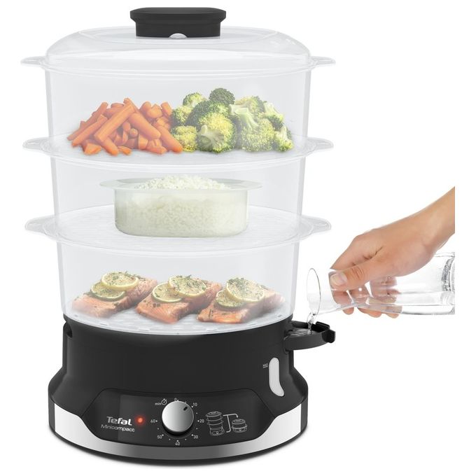 Tefal VC204810 Ultracompact Vaporiera Elettrica 3 Cestelli 9 L 800W Timer 60 min colore Nero