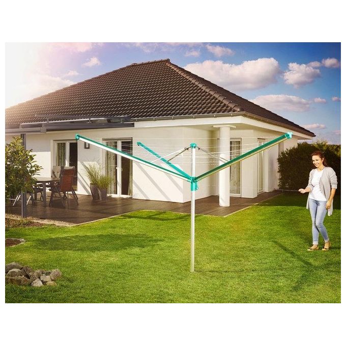 Leifheit 82007 Linomatic 500 Deluxe Cover Stendibiancheria da Esterno 50 m Alluminio Sistema Easy-Lift con Custodia e Boccola