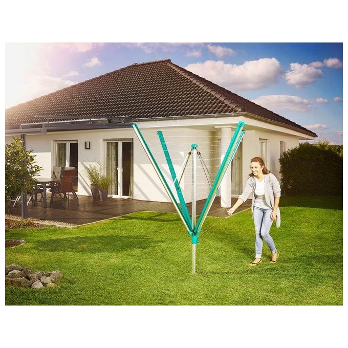 Leifheit 82007 Linomatic 500 Deluxe Cover Stendibiancheria da Esterno 50 m Alluminio Sistema Easy-Lift con Custodia e Boccola