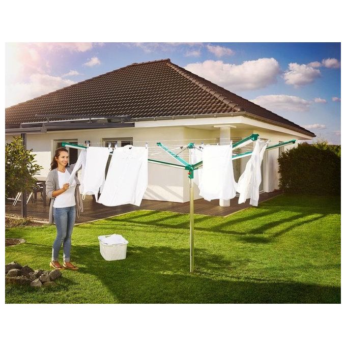 Leifheit 82007 Linomatic 500 Deluxe Cover Stendibiancheria da Esterno 50 m Alluminio Sistema Easy-Lift con Custodia e Boccola