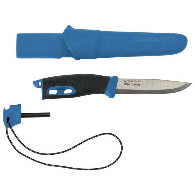 Morakniv 71746 Companion Coltello Fisso Acciaio Sandvik 12C27 Manico Gomma Antiscivolo con Firestarter Integrato colore Blu