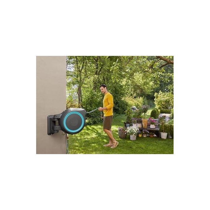 GARDENA 18630-20 RollUp XL Avvolgitubo a Parete 35 m Diametro 13 mm Rotazione 180° con Lancia e Raccordi colore Azzurro