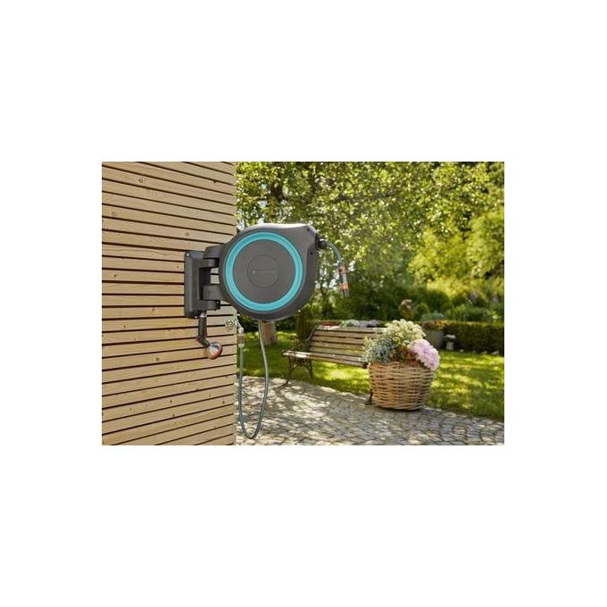 GARDENA 18630-20 RollUp XL Avvolgitubo a Parete 35 m Diametro 13 mm Rotazione 180° con Lancia e Raccordi colore Azzurro