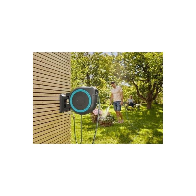 GARDENA 18630-20 RollUp XL Avvolgitubo a Parete 35 m Diametro 13 mm Rotazione 180° con Lancia e Raccordi colore Azzurro