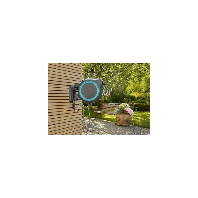Gardena 18625-20 RollUp L Avvolgitubo a Parete Automatico 30 m con Tecnologia RollControl e Rotazione 180° colore Nero Blu