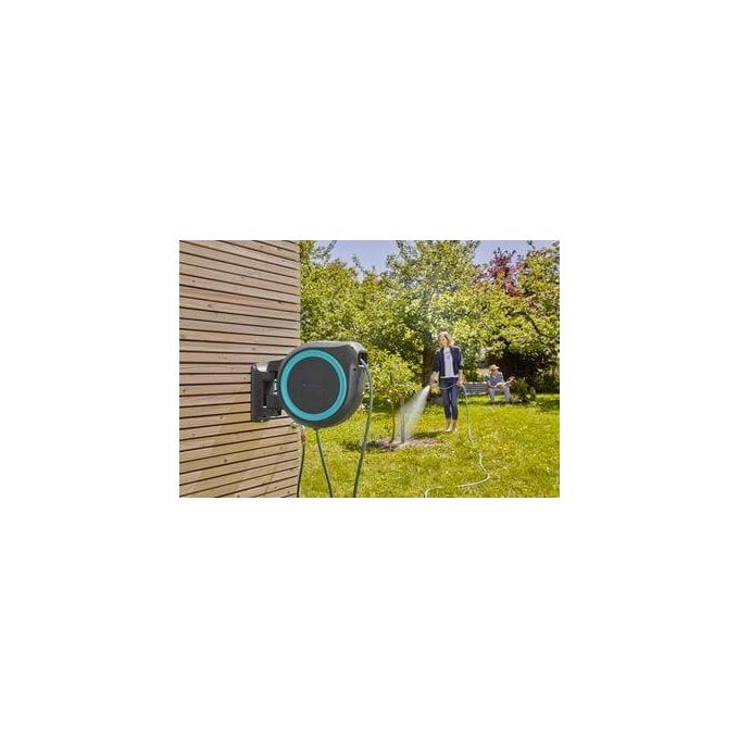 Gardena 18625-20 RollUp L Avvolgitubo a Parete Automatico 30 m con Tecnologia RollControl e Rotazione 180° colore Nero Blu