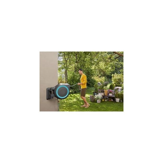 Gardena 18625-20 RollUp L Avvolgitubo a Parete Automatico 30 m con Tecnologia RollControl e Rotazione 180° colore Nero Blu