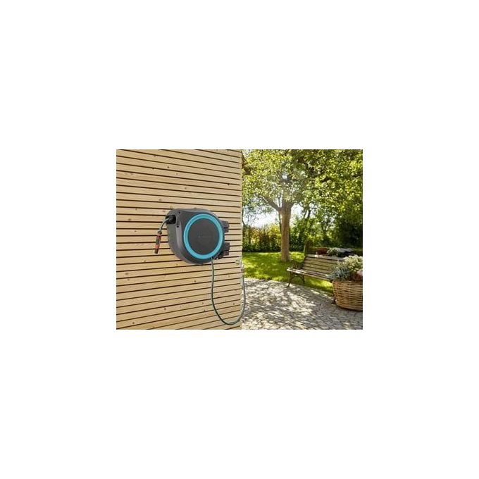 Gardena 18625-20 RollUp L Avvolgitubo a Parete Automatico 30 m con Tecnologia RollControl e Rotazione 180° colore Nero Blu
