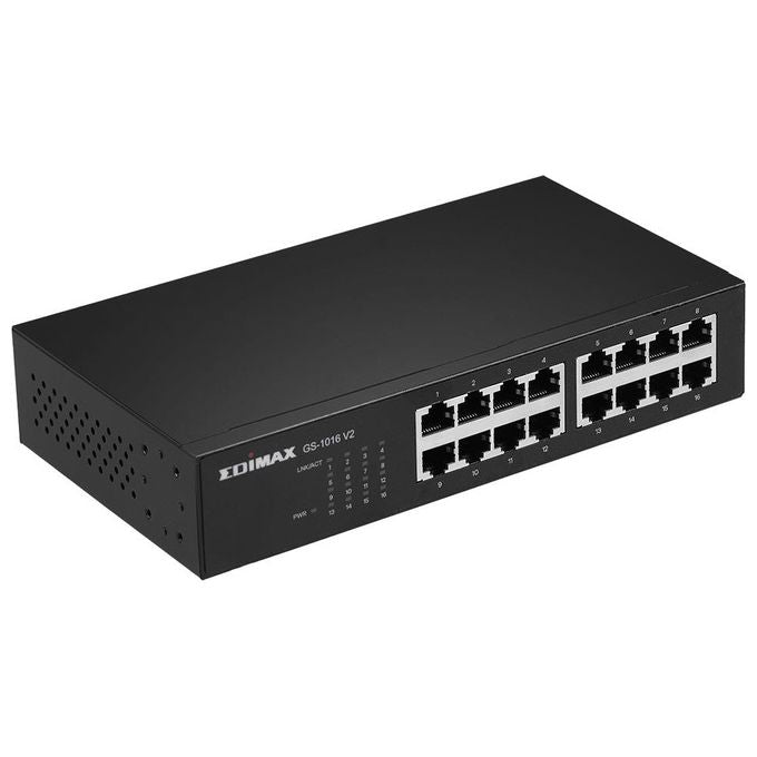 Edimax GS-1016 V2 Switch Gigabit 16 porte non gestito 10-100-1000 Mbps design silenzioso senza ventola colore Nero
