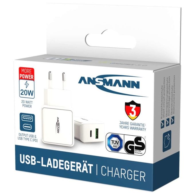 Ansmann Home Caricatore Usb 18W con Power Delivery e Quick Charge 3.0 Bianco