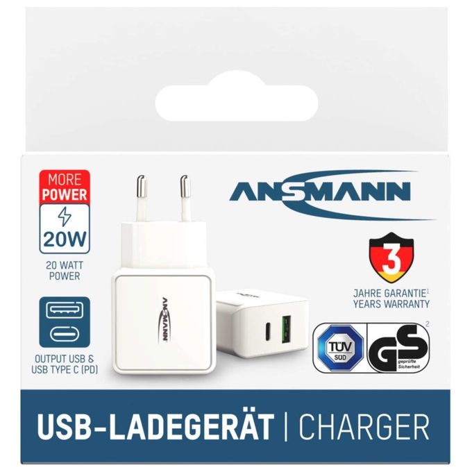 Ansmann Home Caricatore Usb 18W con Power Delivery e Quick Charge 3.0 Bianco