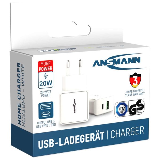Ansmann Home Caricatore Usb 18W con Power Delivery e Quick Charge 3.0 Bianco