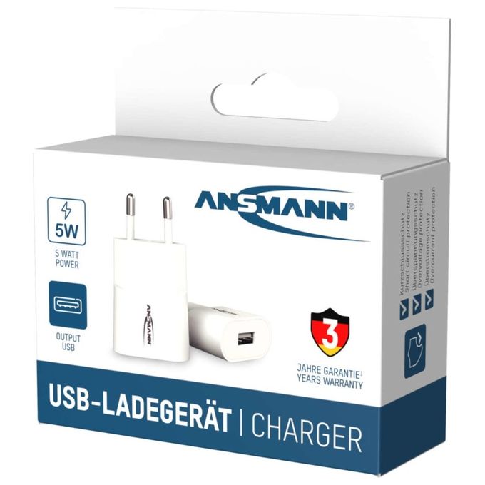 Ansmann Home Caricabatterie HC105w 1xUSB 1000mA Bianco
