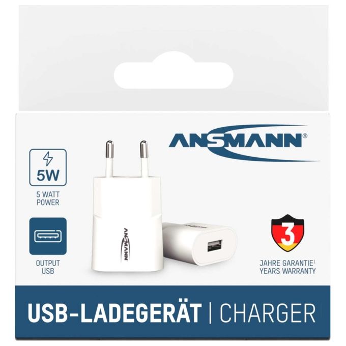 Ansmann Home Caricabatterie HC105w 1xUSB 1000mA Bianco