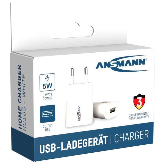 Ansmann Home Caricabatterie HC105w 1xUSB 1000mA Bianco