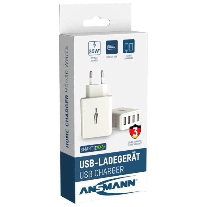 Ansmann Home HC430 Caricatore USB a 4 Porte da 30W 3000mA Bianco