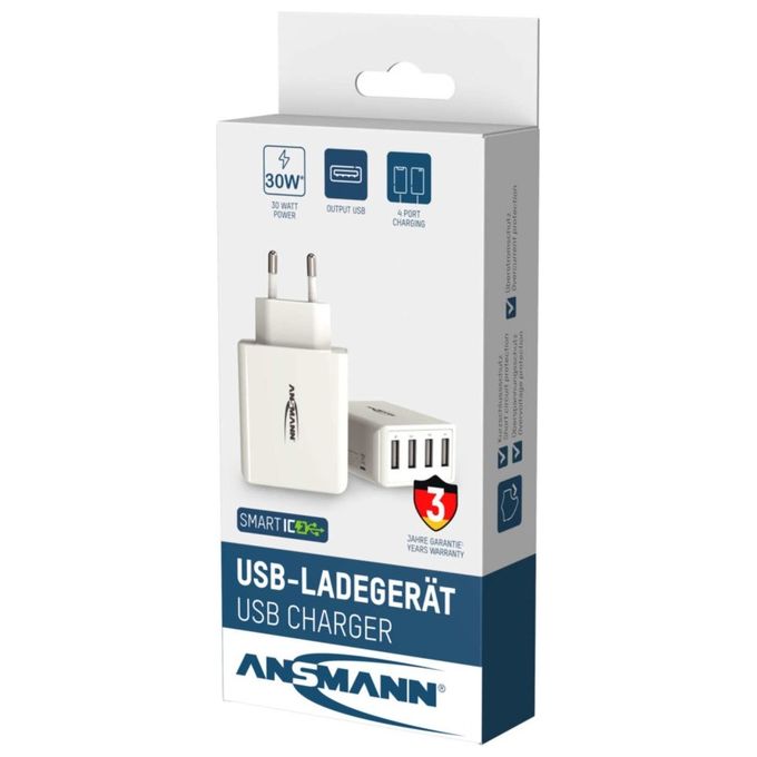 Ansmann Home HC430 Caricatore USB a 4 Porte da 30W 3000mA Bianco