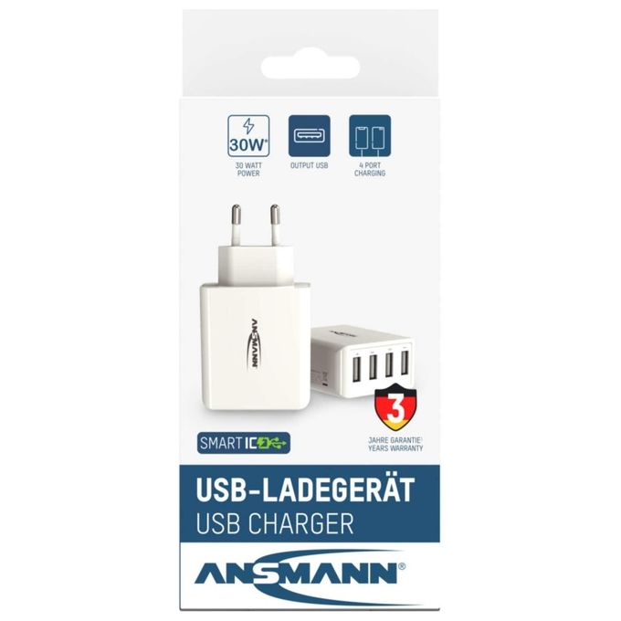 Ansmann Home HC430 Caricatore USB a 4 Porte da 30W 3000mA Bianco