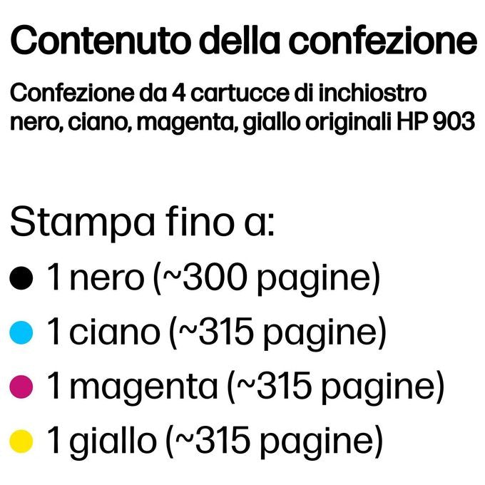 HP 6ZC73AE Cartuccia di inchiostro originale HP 903 Nero Ciano Magenta Giallo resa 300 pagine nero 315 pagine colore tipo pigmento colore Nero Ciano Magenta Giallo