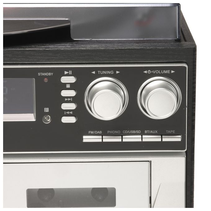 Denver MRD-166 Sistema Stereo Giradischi Lettore CD Doppio Cassette Radio DAB+ FM USB SD 4W colore Nero