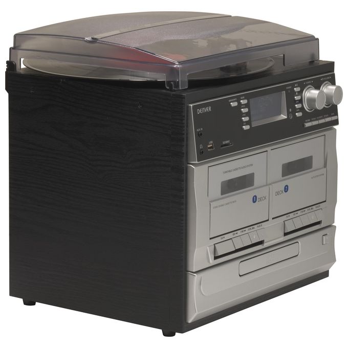 Denver MRD-166 Sistema Stereo Giradischi Lettore CD Doppio Cassette Radio DAB+ FM USB SD 4W colore Nero