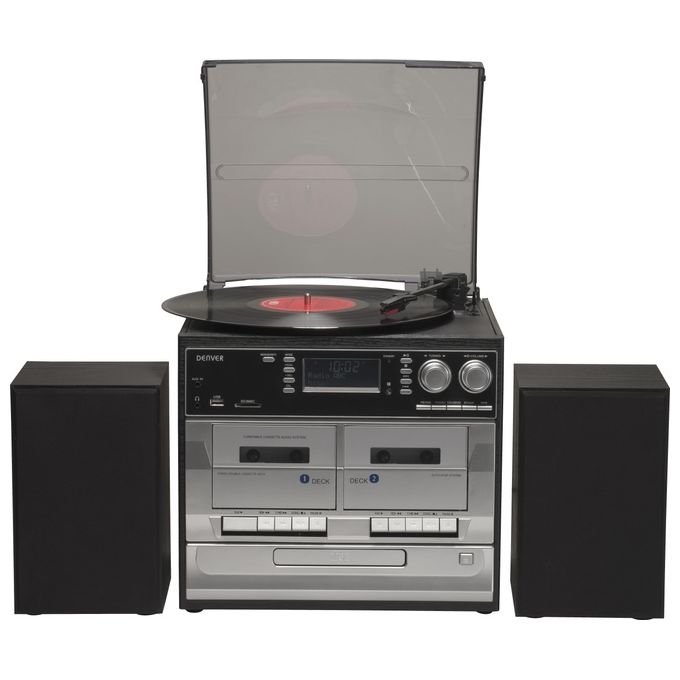 Denver MRD-166 Sistema Stereo Giradischi Lettore CD Doppio Cassette Radio DAB+ FM USB SD 4W colore Nero