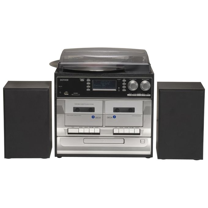 Denver MRD-166 Sistema Stereo Giradischi Lettore CD Doppio Cassette Radio DAB+ FM USB SD 4W colore Nero