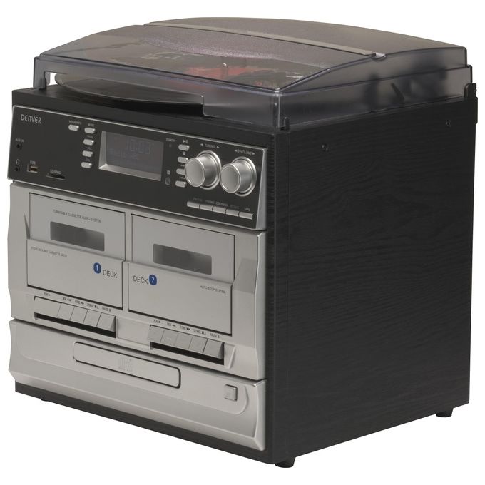 Denver MRD-166 Sistema Stereo Giradischi Lettore CD Doppio Cassette Radio DAB+ FM USB SD 4W colore Nero