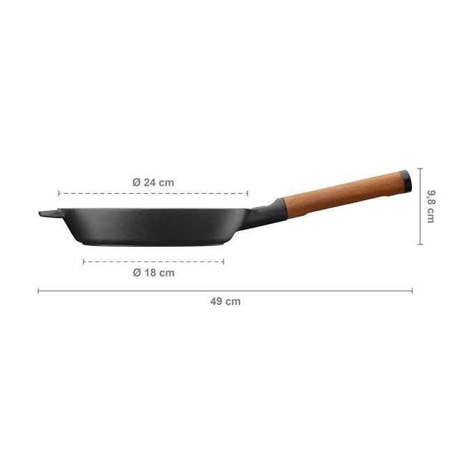 Fiskars 1026568 Norden Padella in ghisa di ferro 24 cm con manico rimovibile trattamento Thermium antiaderente naturale colore Nero