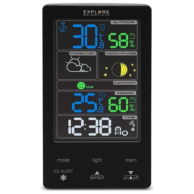 Explore Scientific WSC4009 Stazione Meteo Display Touch a Colori Previsioni Tempo Dual Alarm Fasi Lunari colore Nero