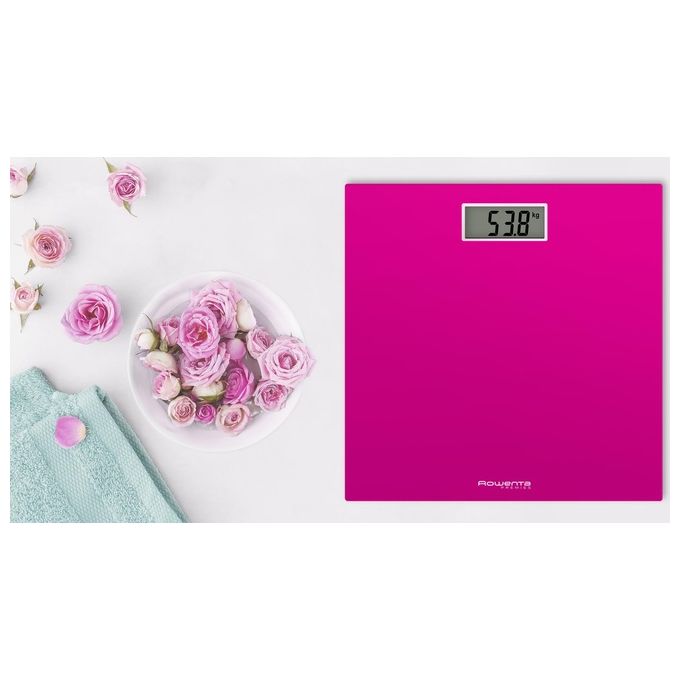 Rowenta BS1403 Premiss Bilancia Pesapersone Elettronica 150 Kg Vetro Temperato 30x30 cm Accensione Automatica colore Rosa