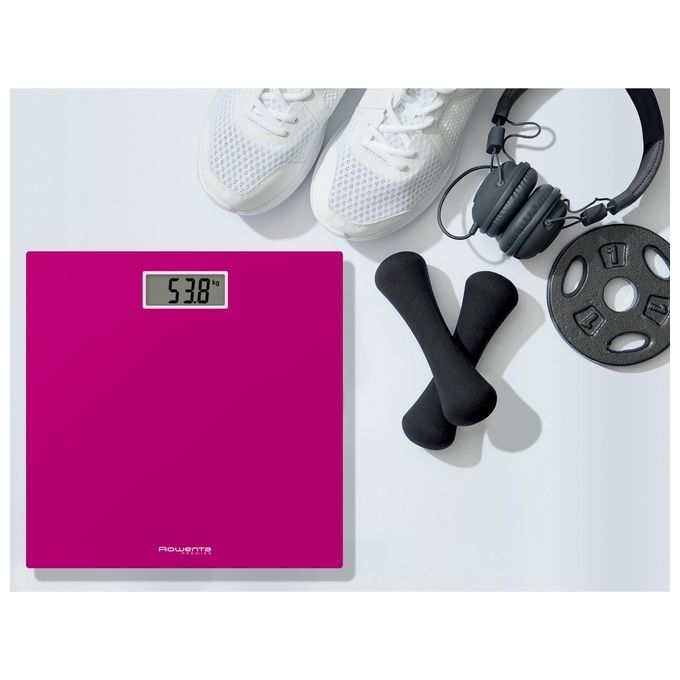 Rowenta BS1403 Premiss Bilancia Pesapersone Elettronica 150 Kg Vetro Temperato 30x30 cm Accensione Automatica colore Rosa
