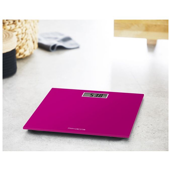 Rowenta BS1403 Premiss Bilancia Pesapersone Elettronica 150 Kg Vetro Temperato 30x30 cm Accensione Automatica colore Rosa