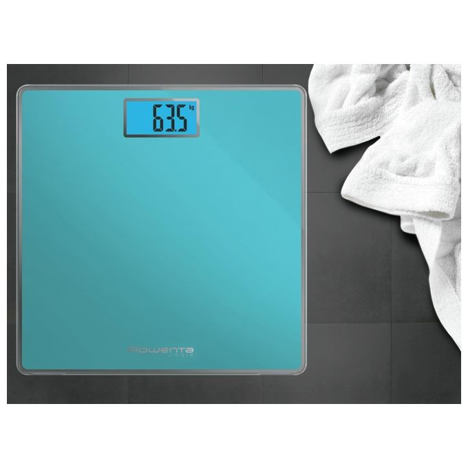 Rowenta BS1503 Classic Bilancia Pesapersone Elettronica 160 Kg Vetro Temperato Display Retroilluminato colore Turchese