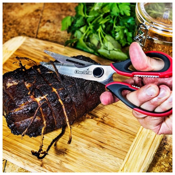 Char-Broil 140024 Forbici per Carne lame in acciaio inossidabile separabili apribottiglie lavabile in lavastoviglie colore Nero Rosso Acciaio