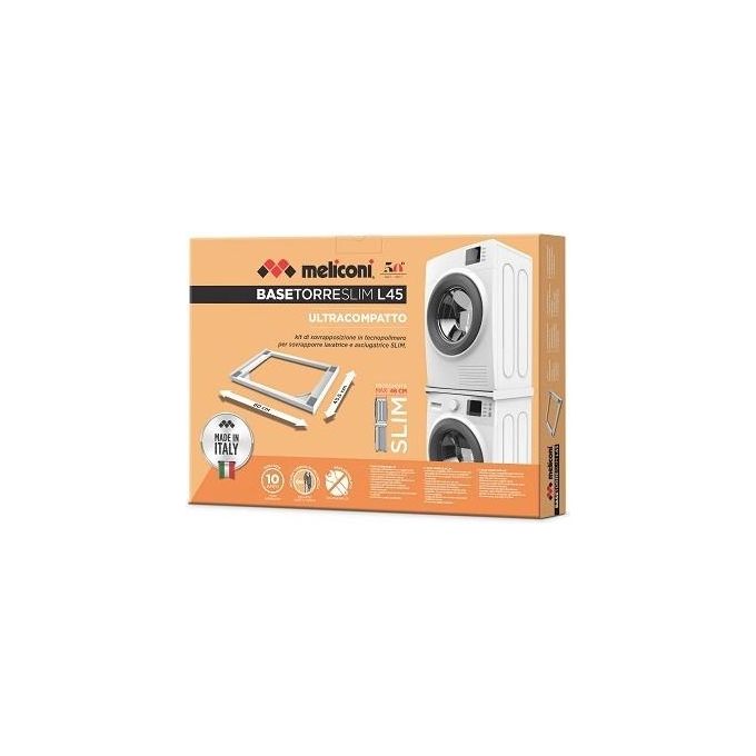 Meliconi 656116 Base Torre Slim L45 Kit di Sovrapposizione Tecnopolimero per Lavatrice e Asciugatrice 60 cm 250 Kg colore Bianco