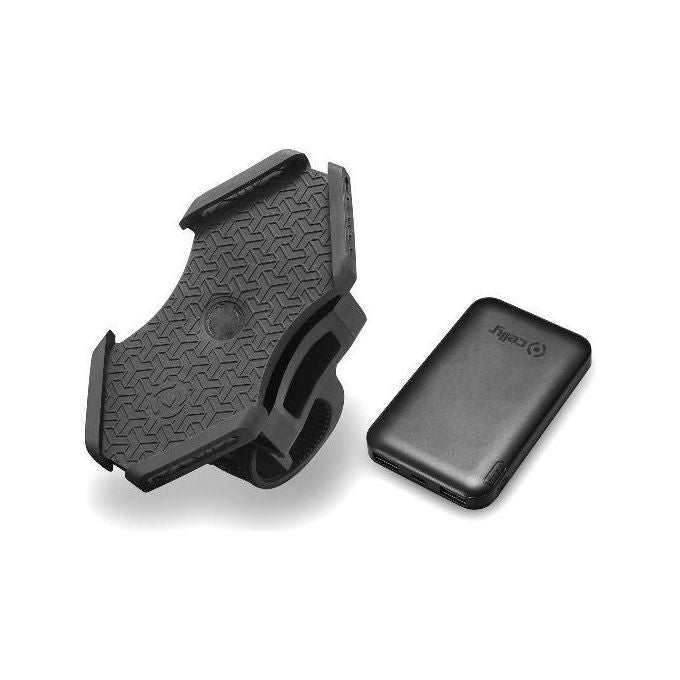 Celly POWERBIKEBK Supporto Smartphone per Bici con Power Bank 5000 mAh 2 Porte USB Rotazione 360° colore Nero