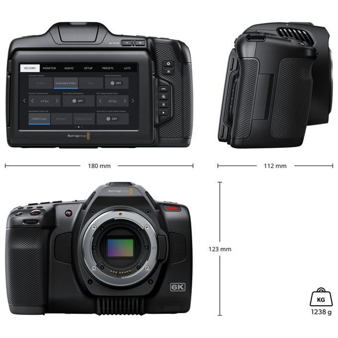 Blackmagic Design CINECAMPOCHDEF06P Pocket Cinema Camera 6K Pro Videocamera palmare 6K Ultra HD Sensore Super 35 Filtri ND integrati colore Nero