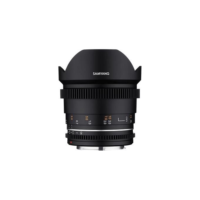 Samyang 23052 VDSLR MK2 Obiettivo Cinematografico Manuale 14 mm T3.1 per Canon RF Full Frame Angolo di Campo 115.7° con Scala Focus e Apertura su Entrambi i Lati colore Nero