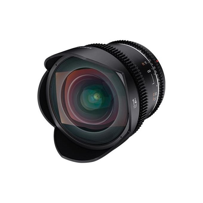 Samyang 23052 VDSLR MK2 Obiettivo Cinematografico Manuale 14 mm T3.1 per Canon RF Full Frame Angolo di Campo 115.7° con Scala Focus e Apertura su Entrambi i Lati colore Nero