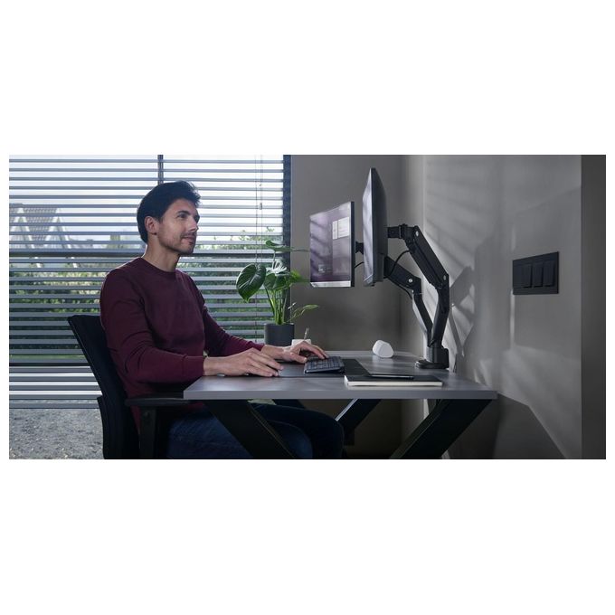 One For All DM4210 Supporto Universale per Doppio Monitor Regolabile Altezza Rotazione 360° Inclinazione 90° VESA 75 100 mm 10Kg colore Nero