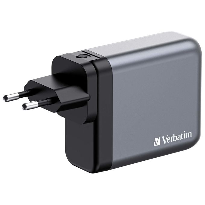 Verbatim 32203 GNC-140 Caricatore Universale Interno 140 W con 3 Porte USB-C GaN Tecnologia Ricarica Rapida PD 3.1 PPS Quick Charge 3.0 colore Nero Grigio