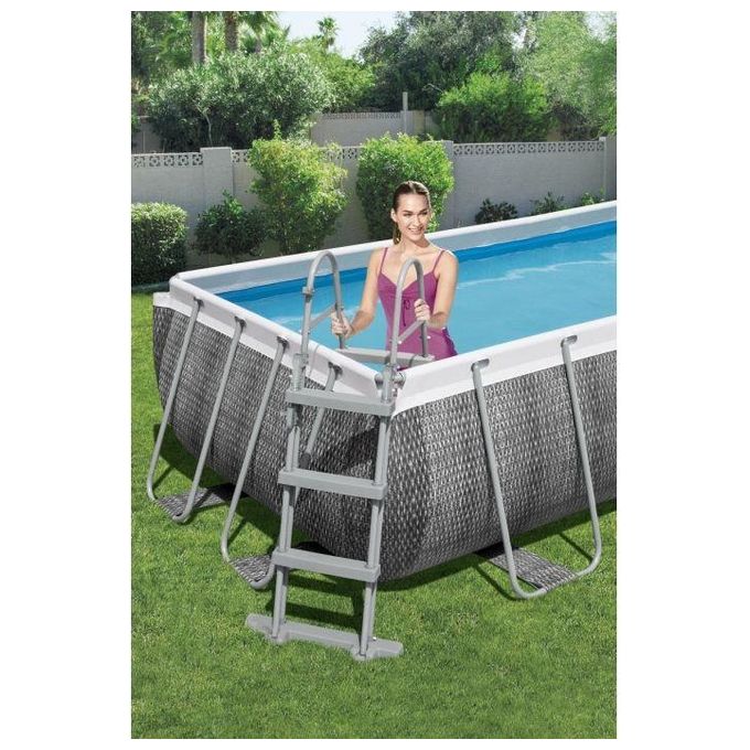 Bestway 56721-GS19 Power Steel Piscina Fuori Terra Rettangolare 404x201x100 cm 6478 L con Pompa Filtro Scaletta e ChemConnect colore Rattan Grigio Scuro