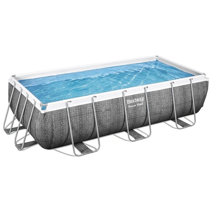 Bestway 56721-GS19 Power Steel Piscina Fuori Terra Rettangolare 404x201x100 cm 6478 L con Pompa Filtro Scaletta e ChemConnect colore Rattan Grigio Scuro