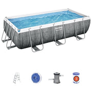 Bestway 56721-GS19 Power Steel Piscina Fuori Terra Rettangolare 404x201x100 cm 6478 L con Pompa Filtro Scaletta e ChemConnect colore Rattan Grigio Scuro