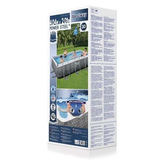Bestway 56721-GS19 Power Steel Piscina Fuori Terra Rettangolare 404x201x100 cm 6478 L con Pompa Filtro Scaletta e ChemConnect colore Rattan Grigio Scuro