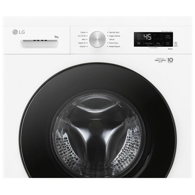 LG F4NX1009NWB Serie X1 - Lavatrice a carica frontale 9 kg, 1400 rpm, Classe A, 6 Motion Direct Drive, Allergy Care, Wi-Fi, (85x60x55 cm), Bianco