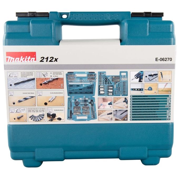 Makita E-06270 Set Punte Trapano 212 Pezzi Legno Metallo Muratura con Valigetta
