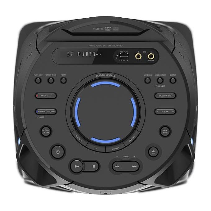 Sony MHCV43D Sistema Audio Bluetooth Cassa per Feste Audio Omnidirezionale Luci Multicolore Karaoke DVD CD HDMI colore Nero