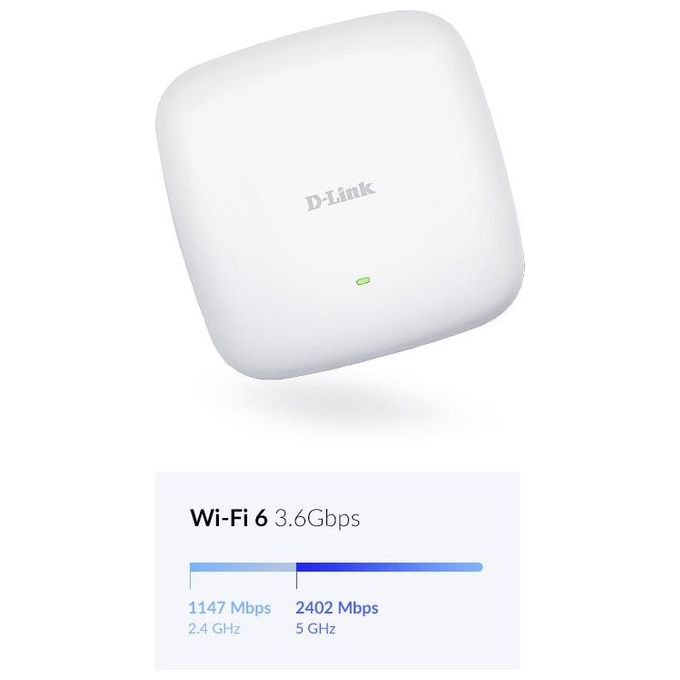 D-Link DAP-X2850 Access Point Wi-Fi 6 AX3600 Dual Band PoE MU-MIMO 4x4 2500 Mbit-s colore Bianco